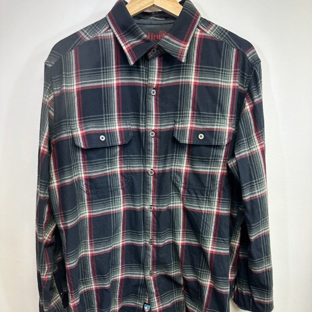 KUHL Men's Flannel Cotton Wool Plaid Button Down Shirt, Size Medium